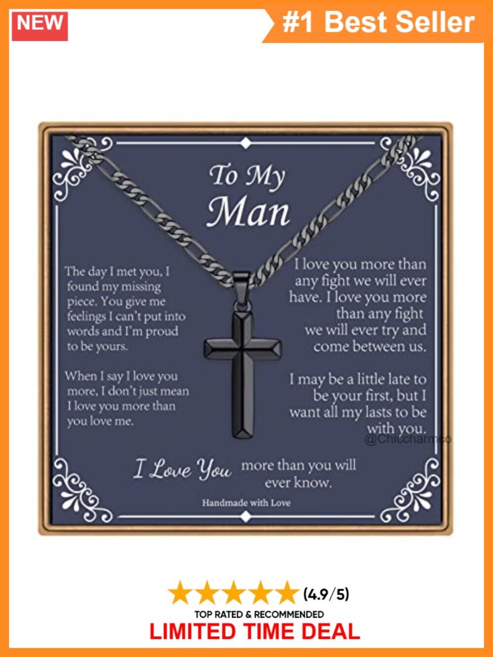 Men's Stainless Steel Cross Necklace Figaro Chain 20 Inch Gift
